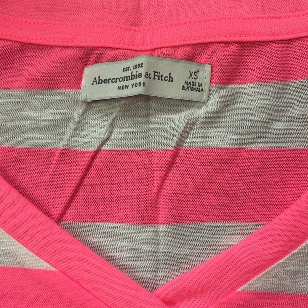NWOT Vintage Abercrombie & Fitch Summer Striped Neon V Neck Tee Shirt - Picture 2 of 6